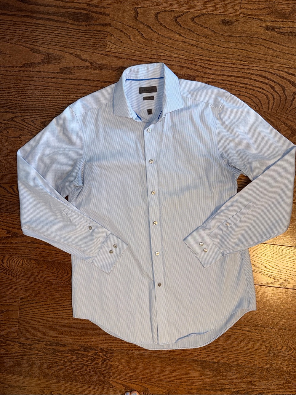 Men’s Calvin Klein blue striped button down dress shirt. Size 16 34/35